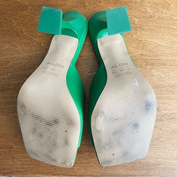 Aldo Selah Heeled Smooth Leather Mule Green Open Square Toe - Picture 6 of 13